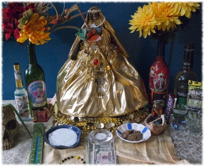 Golden Santa Muerte altar